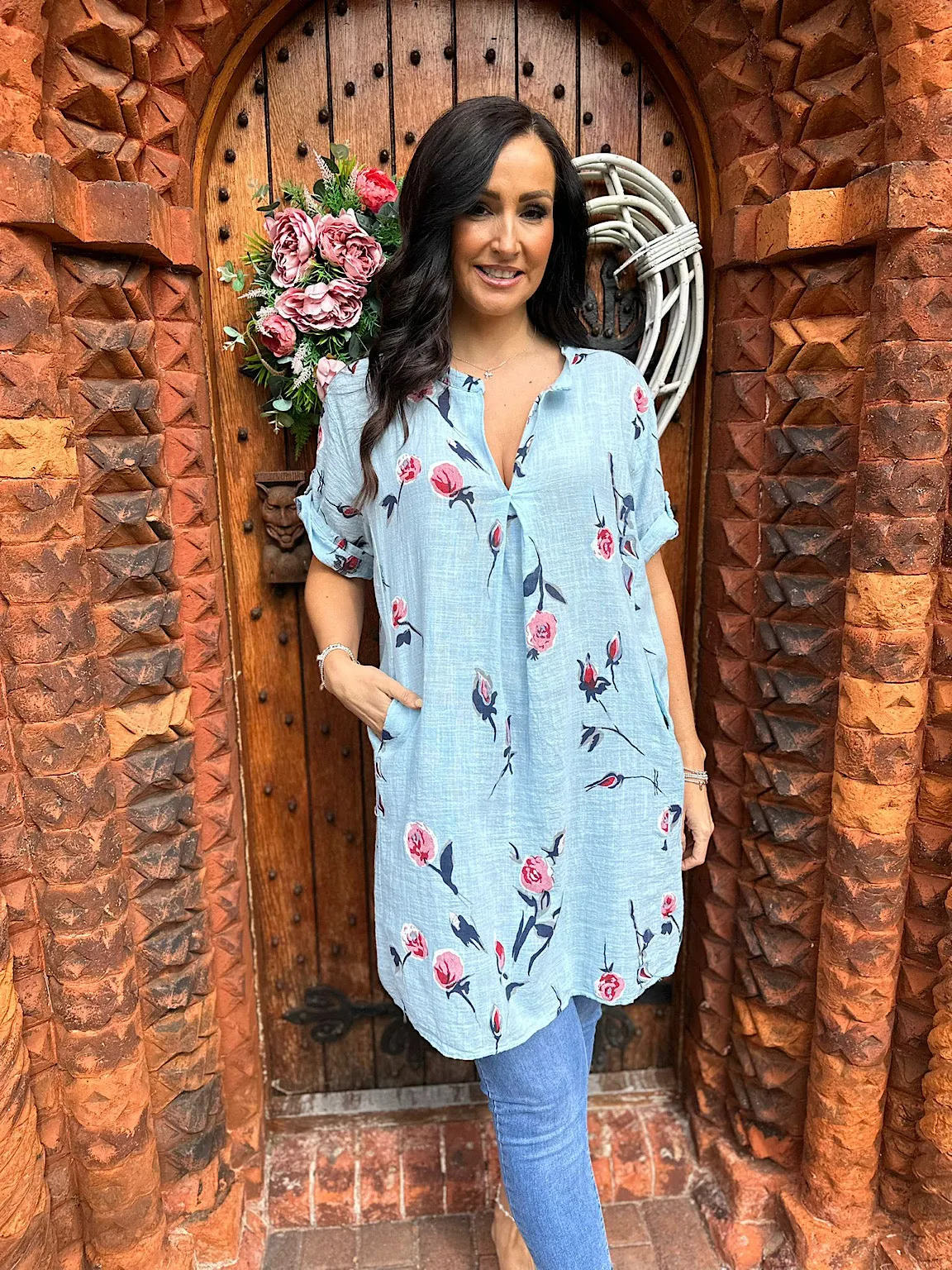 Light Blue Floral Pocket Tunic Sasha