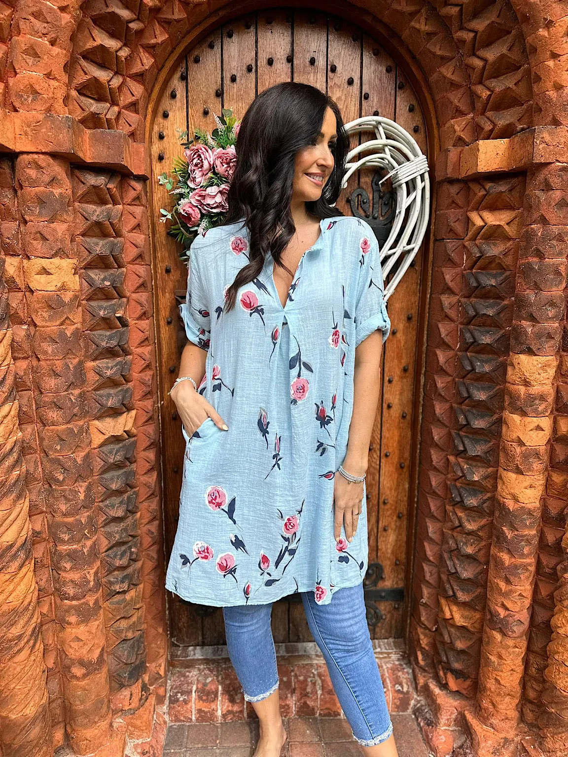 Light Blue Floral Pocket Tunic Sasha