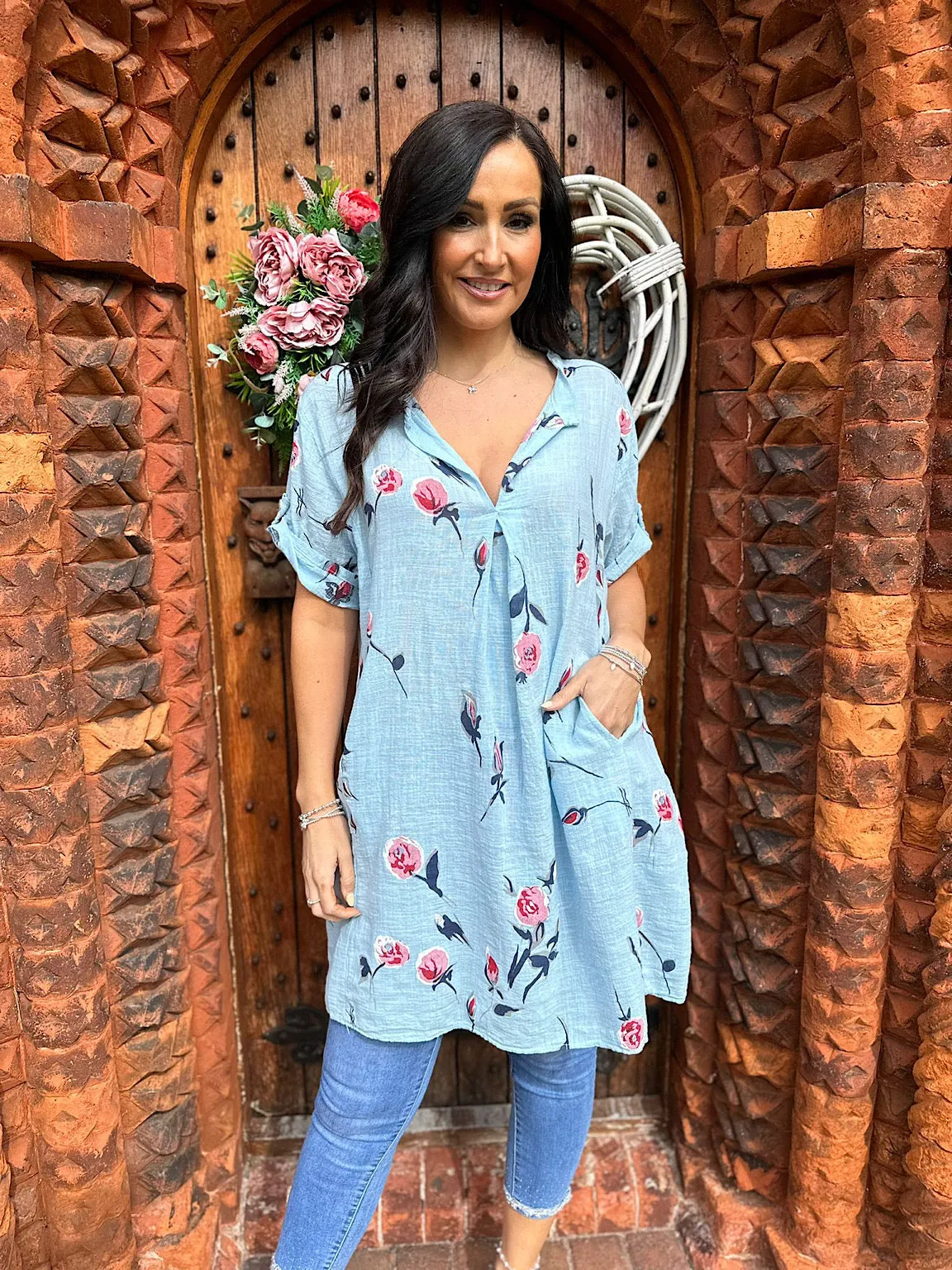 Light Blue Floral Pocket Tunic Sasha