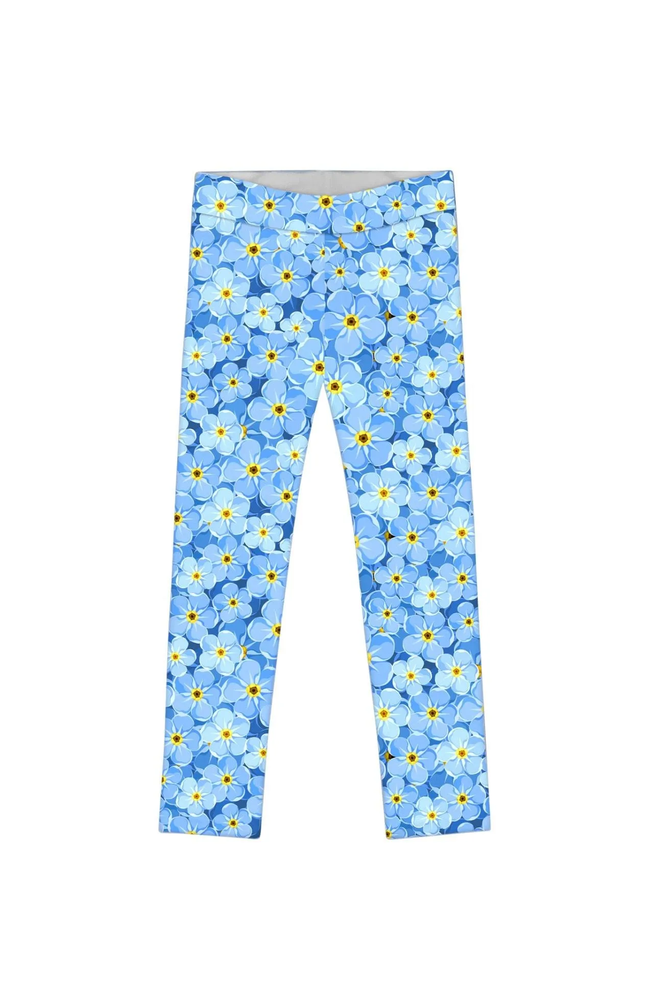 Little Forget-Me-Not Lucy Blue Floral Print Knit Legging - Girls