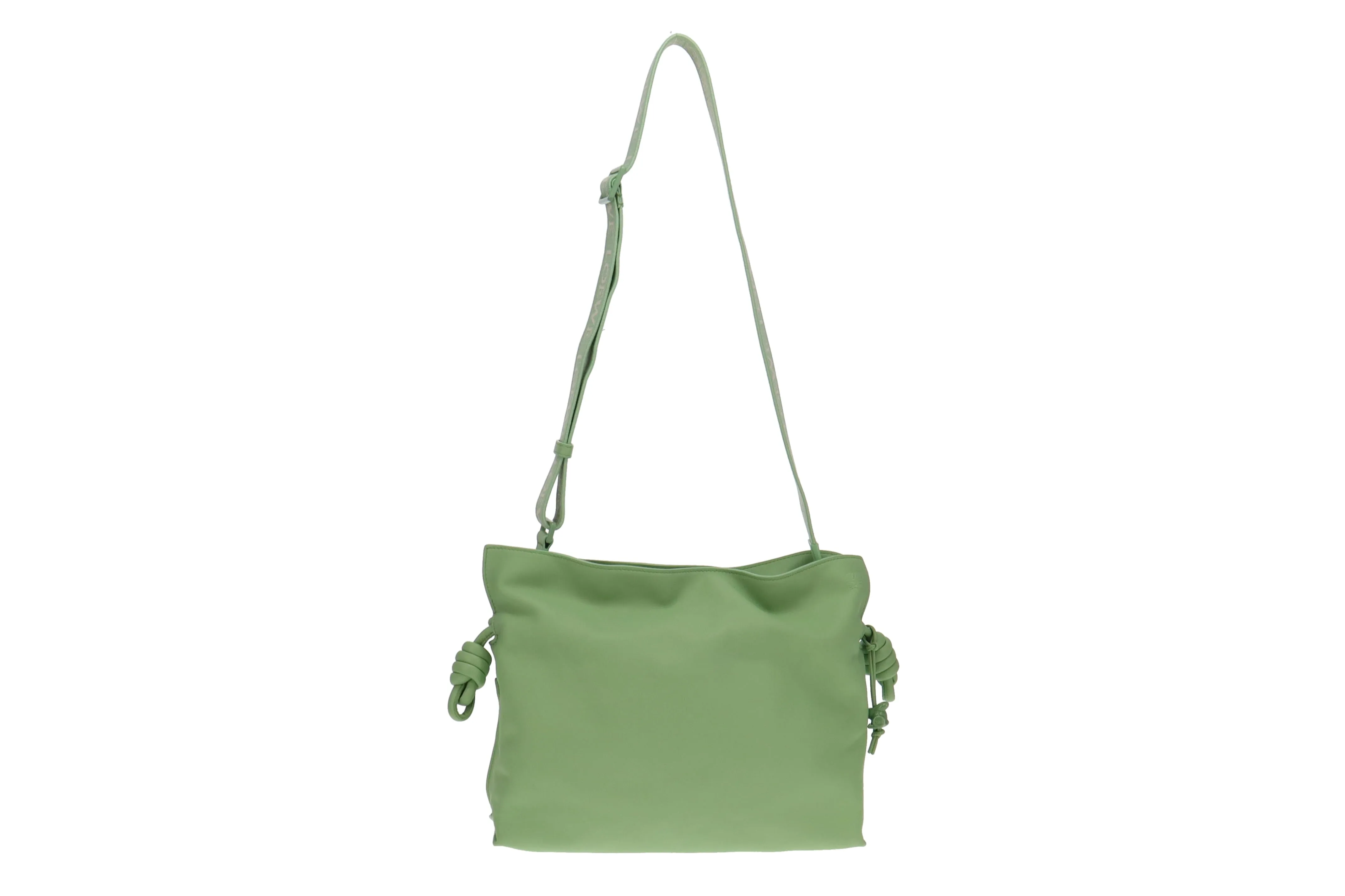 Loewe Lime Green Nappa Calfskin Flamenco Clutch with Logo Strap