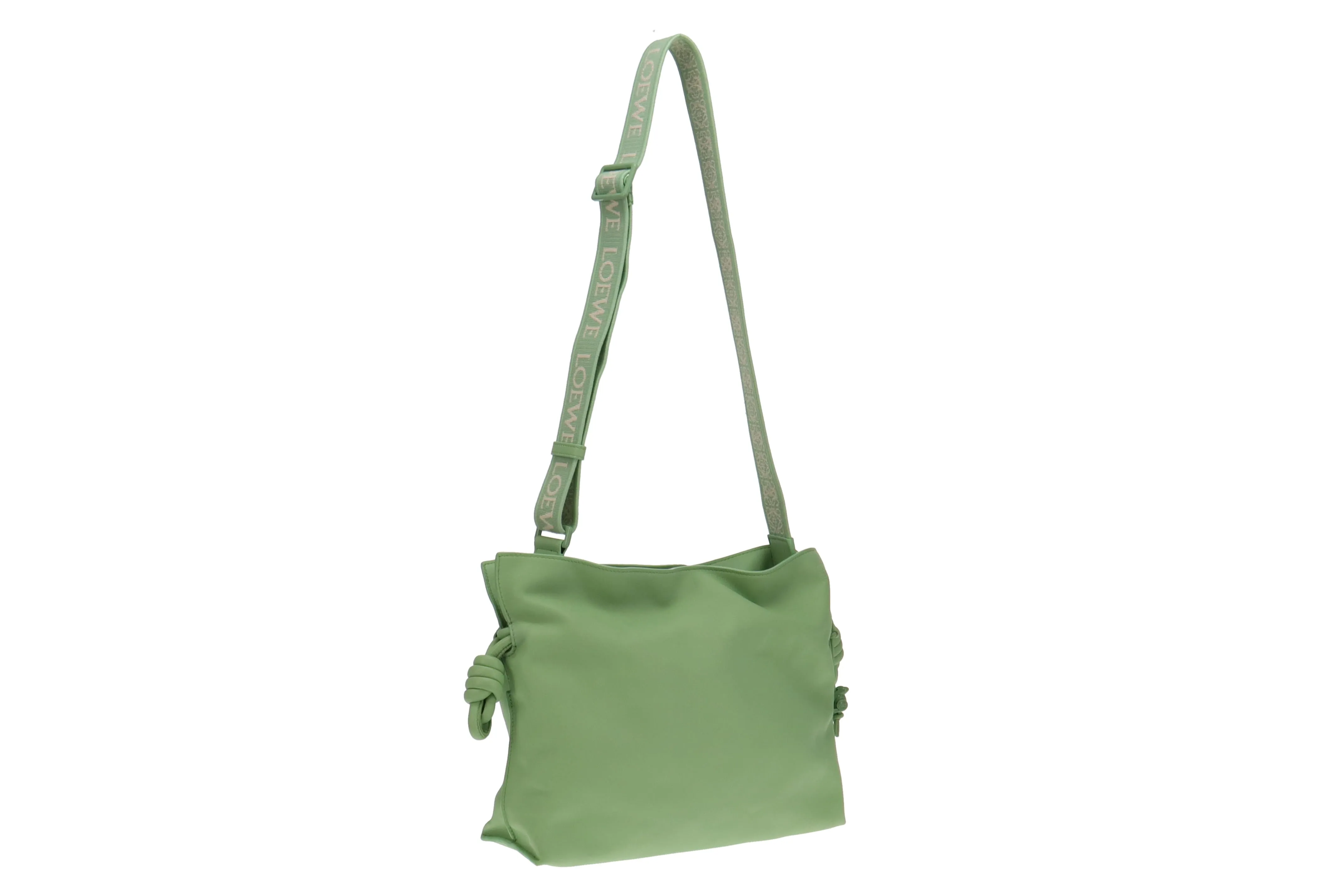 Loewe Lime Green Nappa Calfskin Flamenco Clutch with Logo Strap