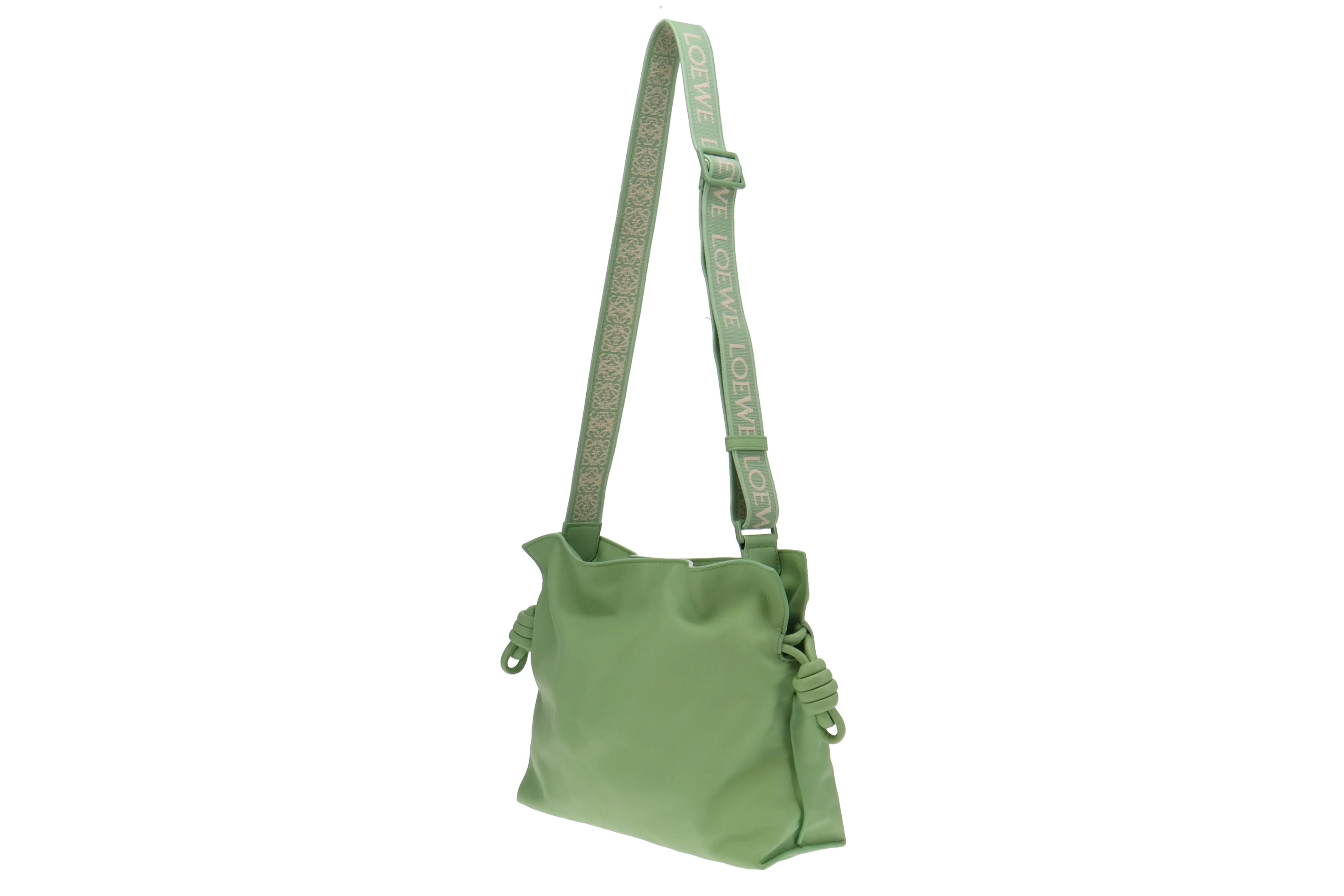 Loewe Lime Green Nappa Calfskin Flamenco Clutch with Logo Strap