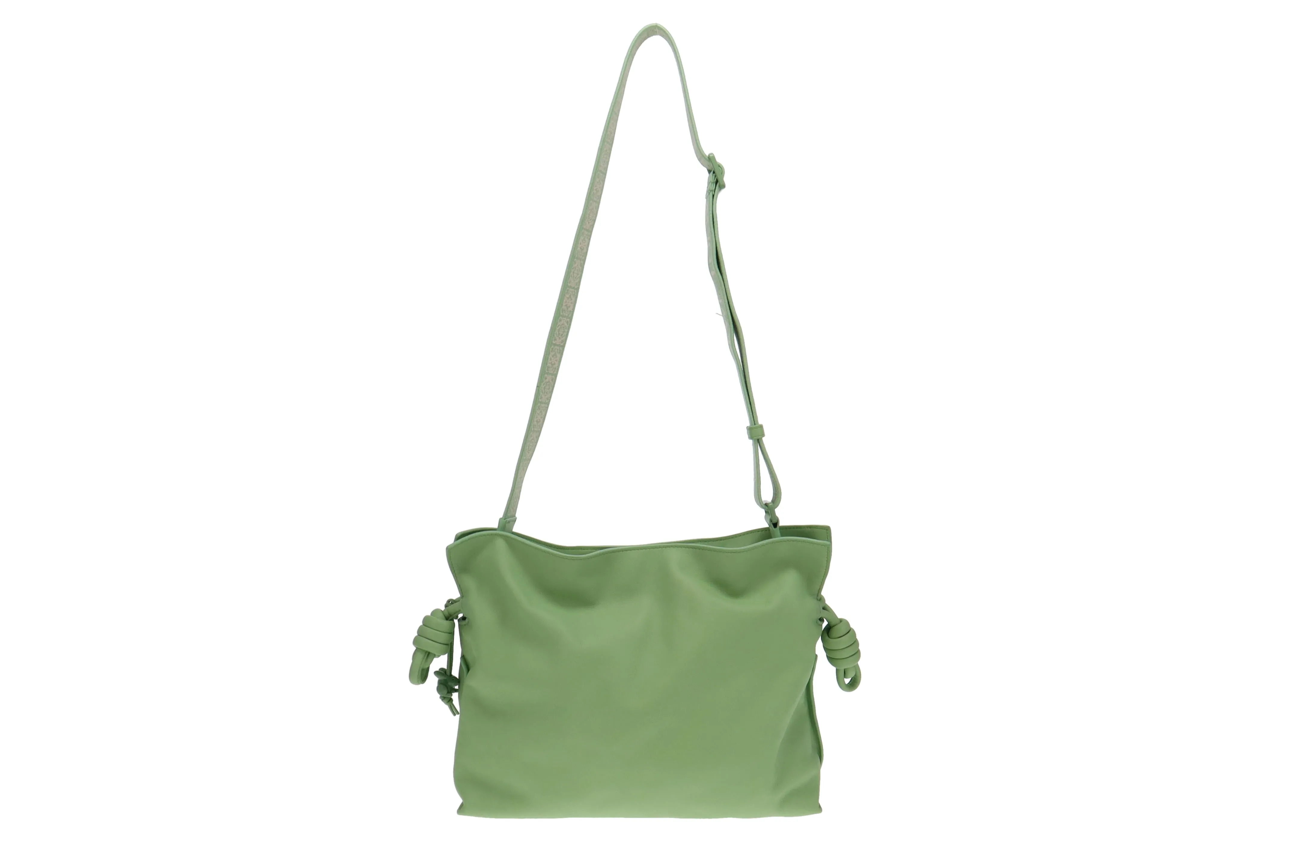 Loewe Lime Green Nappa Calfskin Flamenco Clutch with Logo Strap