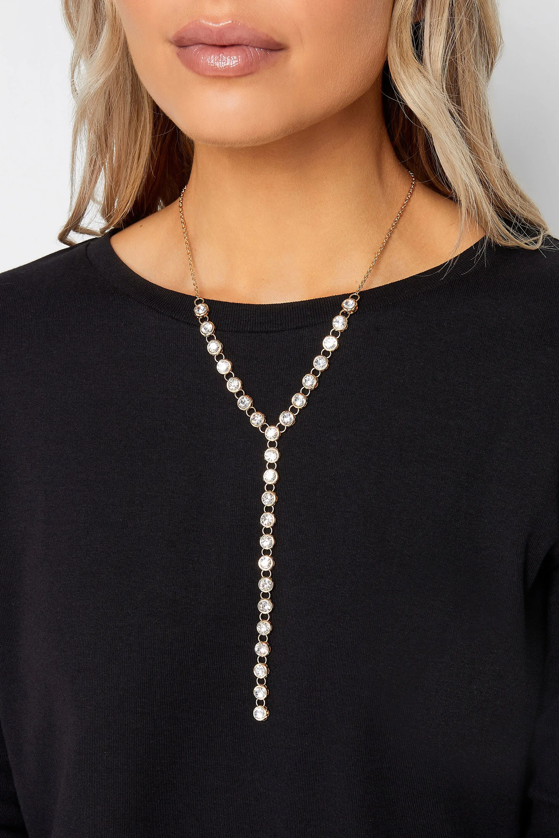 Long Gold Diamante Drop Necklace