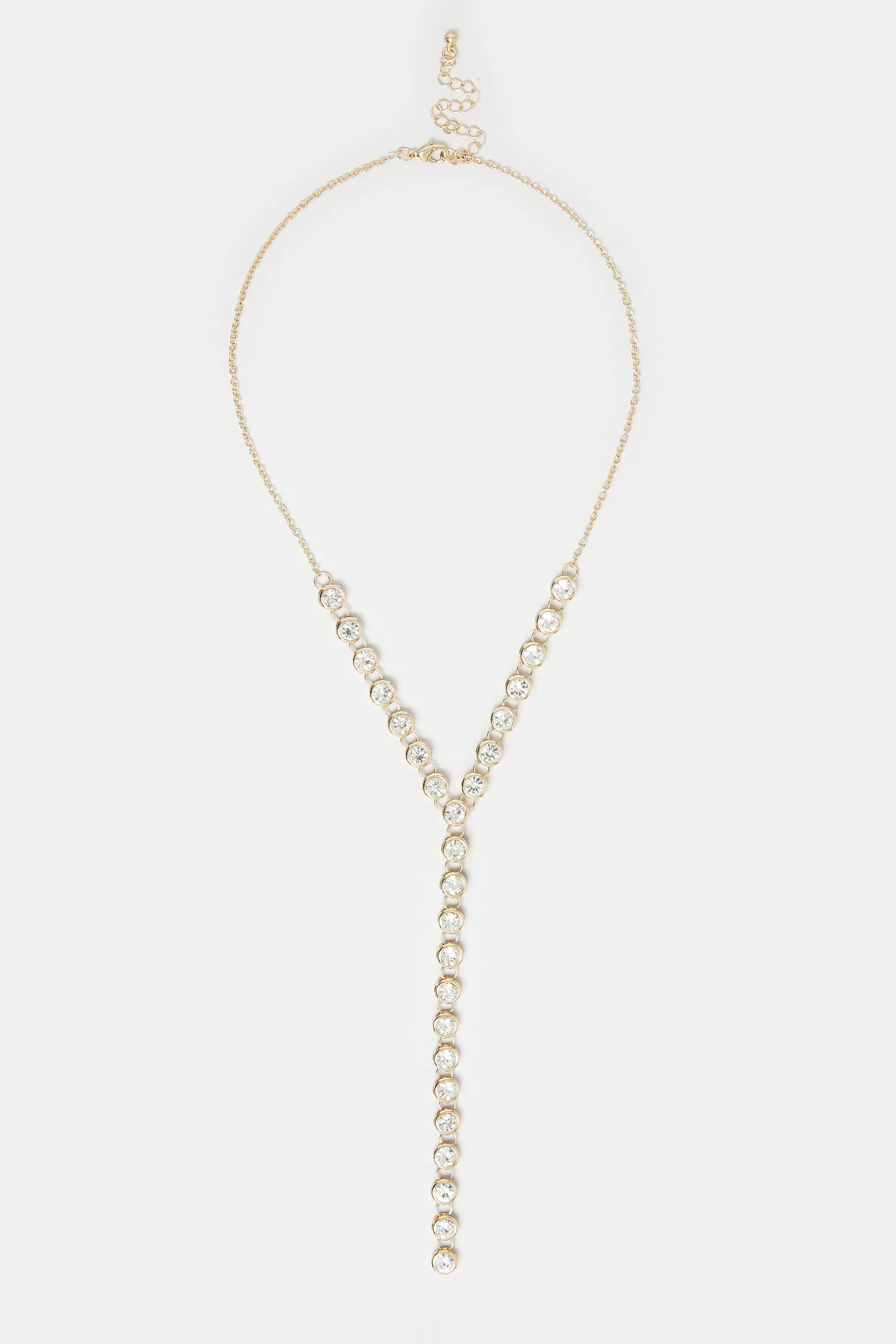 Long Gold Diamante Drop Necklace