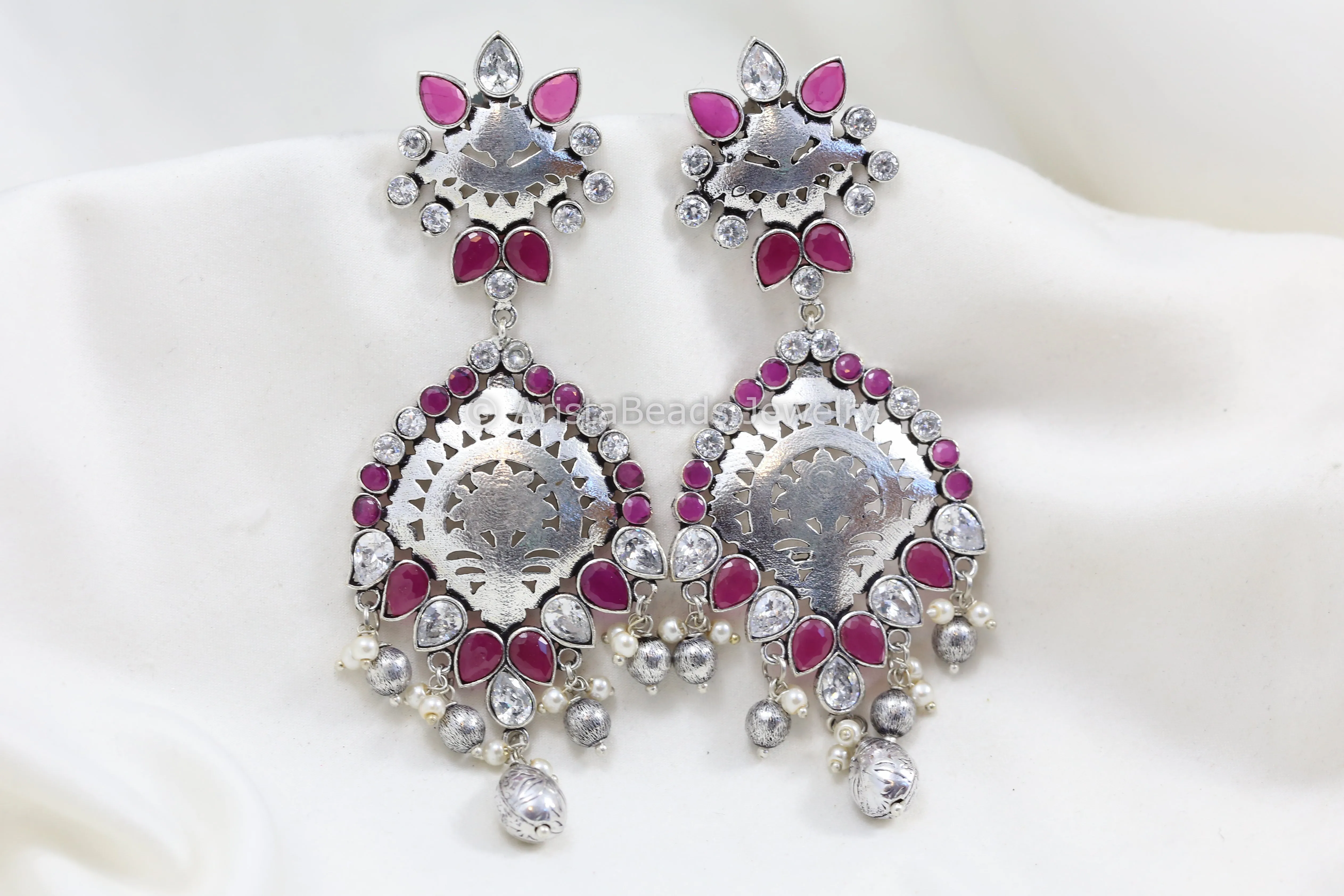 Long Ruby CZ Oxidized Chandbaali