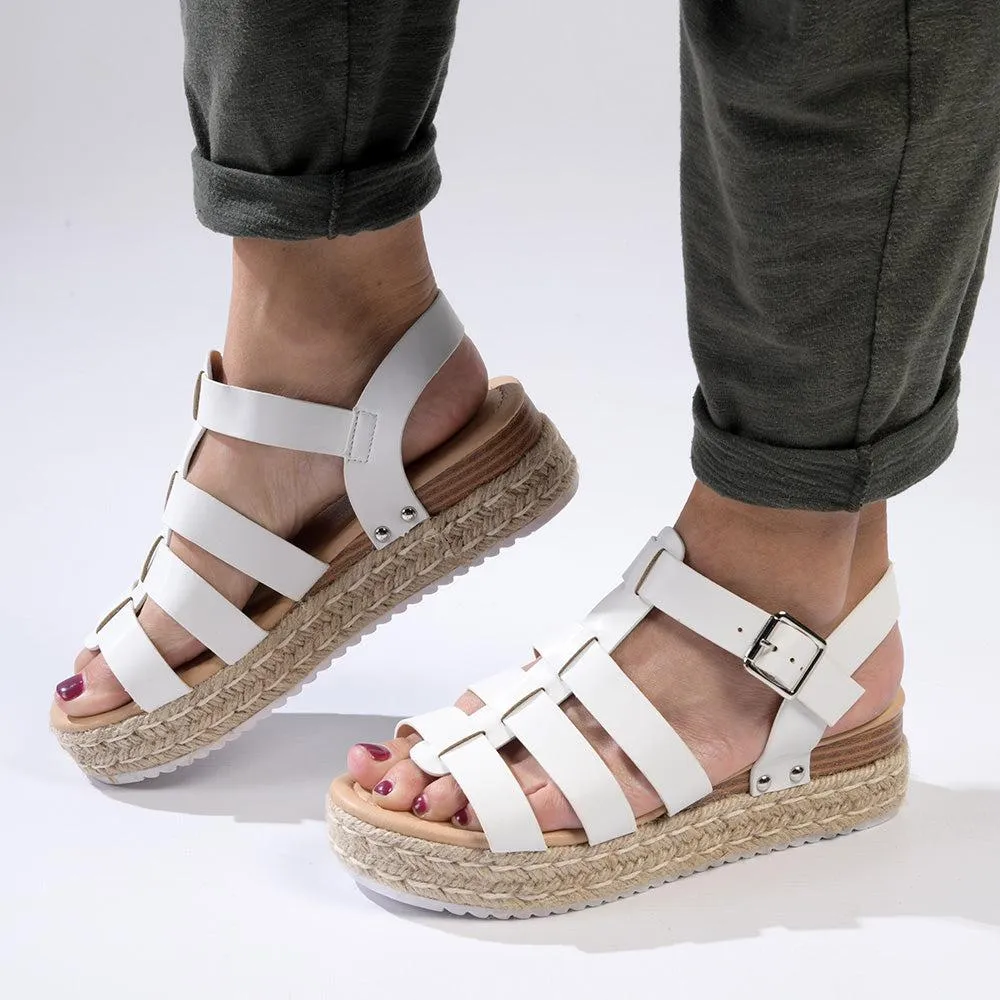 Madison Casablanca Strappy Espadrille Wedge Sandal - White