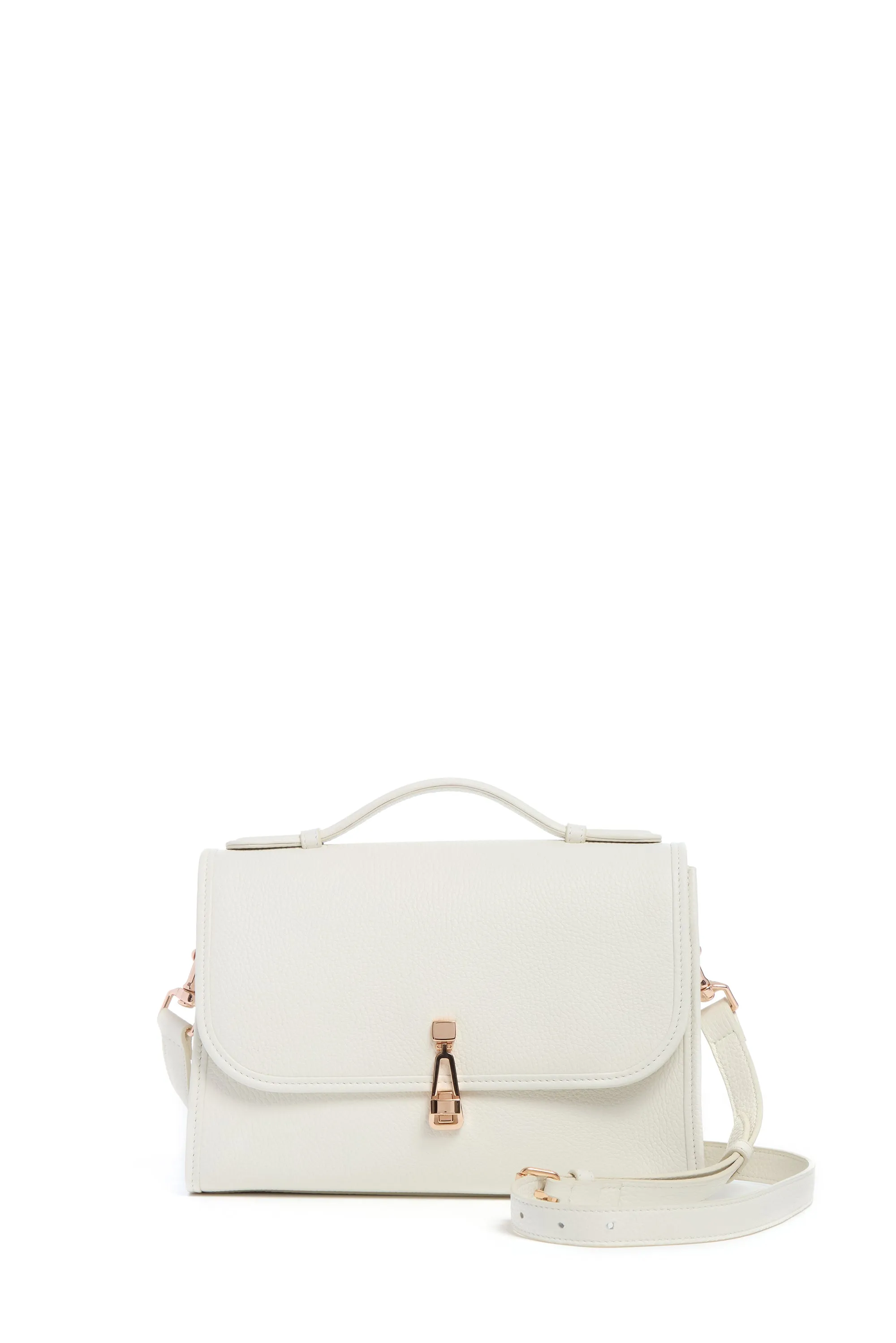 Medium Leonora Flap Bag in Ivory Grained Leather