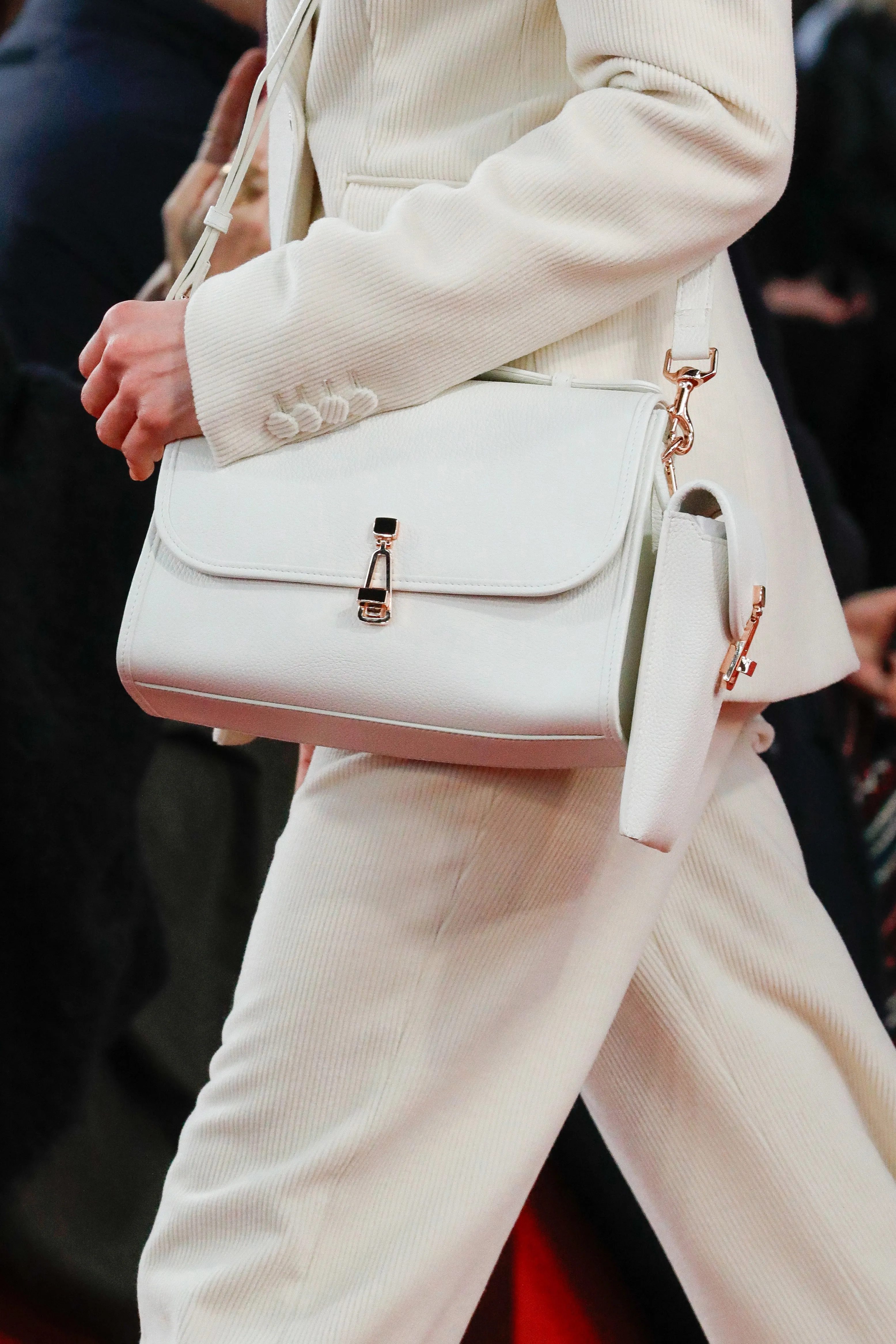 Medium Leonora Flap Bag in Ivory Grained Leather