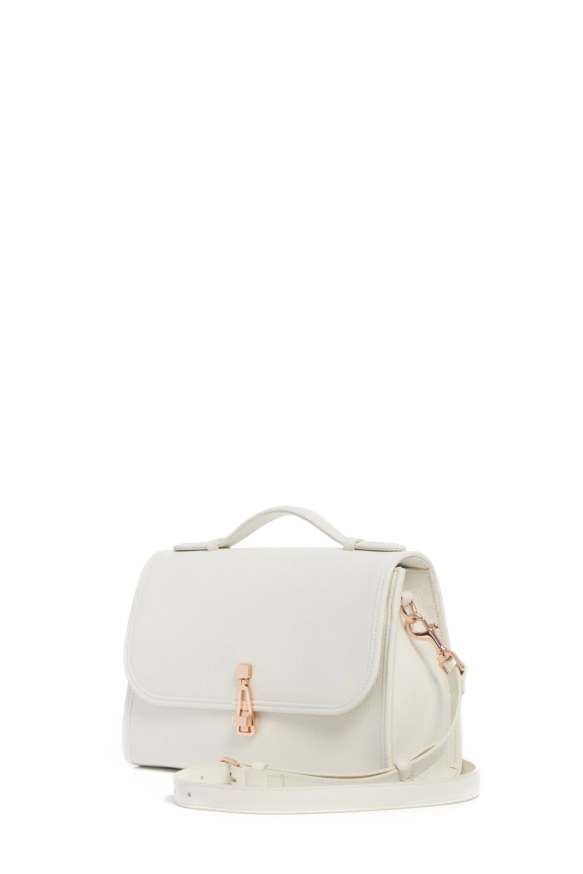 Medium Leonora Flap Bag in Ivory Grained Leather