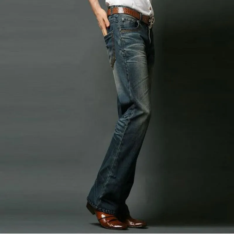 Men's Fashion High Waist Loose Solid Pattern Flared Boot Cut Jeans