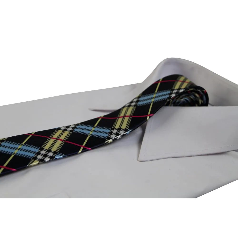 Mens Navy, Pink & Yellow Plaid 5cm Skinny Neck Tie