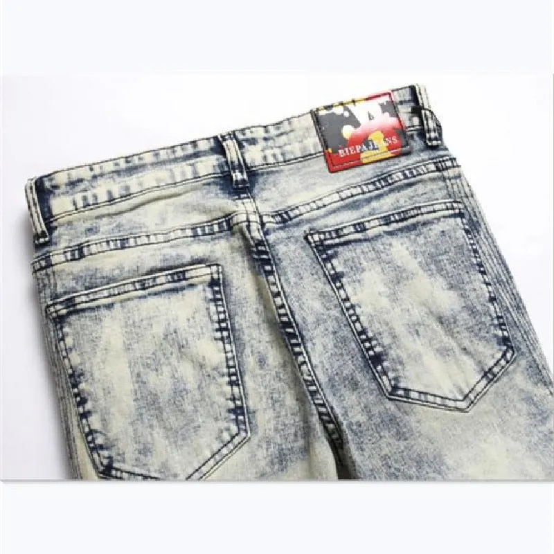 Men's Punk Style Urban Ripped Print Pattern Mid-waist Skinny Jeans