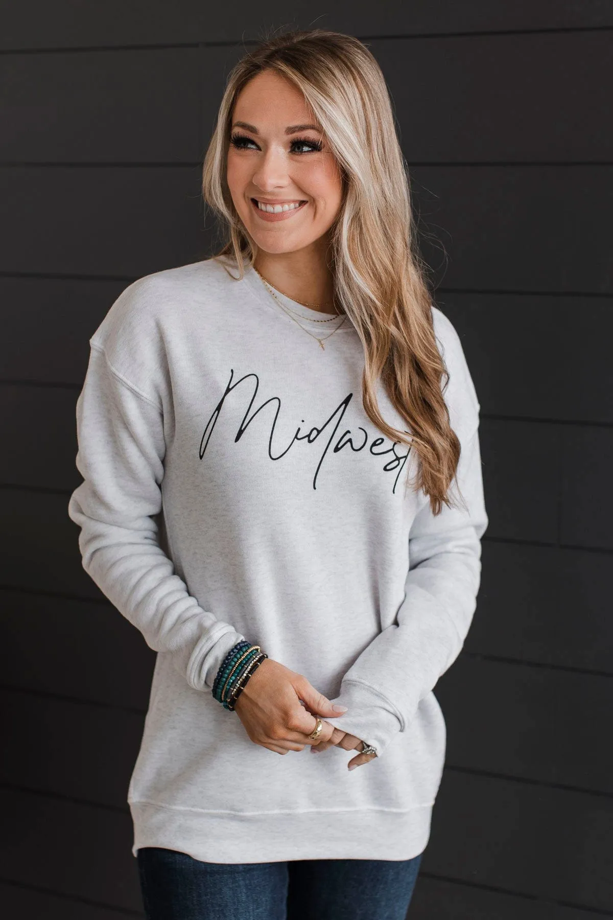 Midwest Crew Neck Pullover- Light Heather Grey