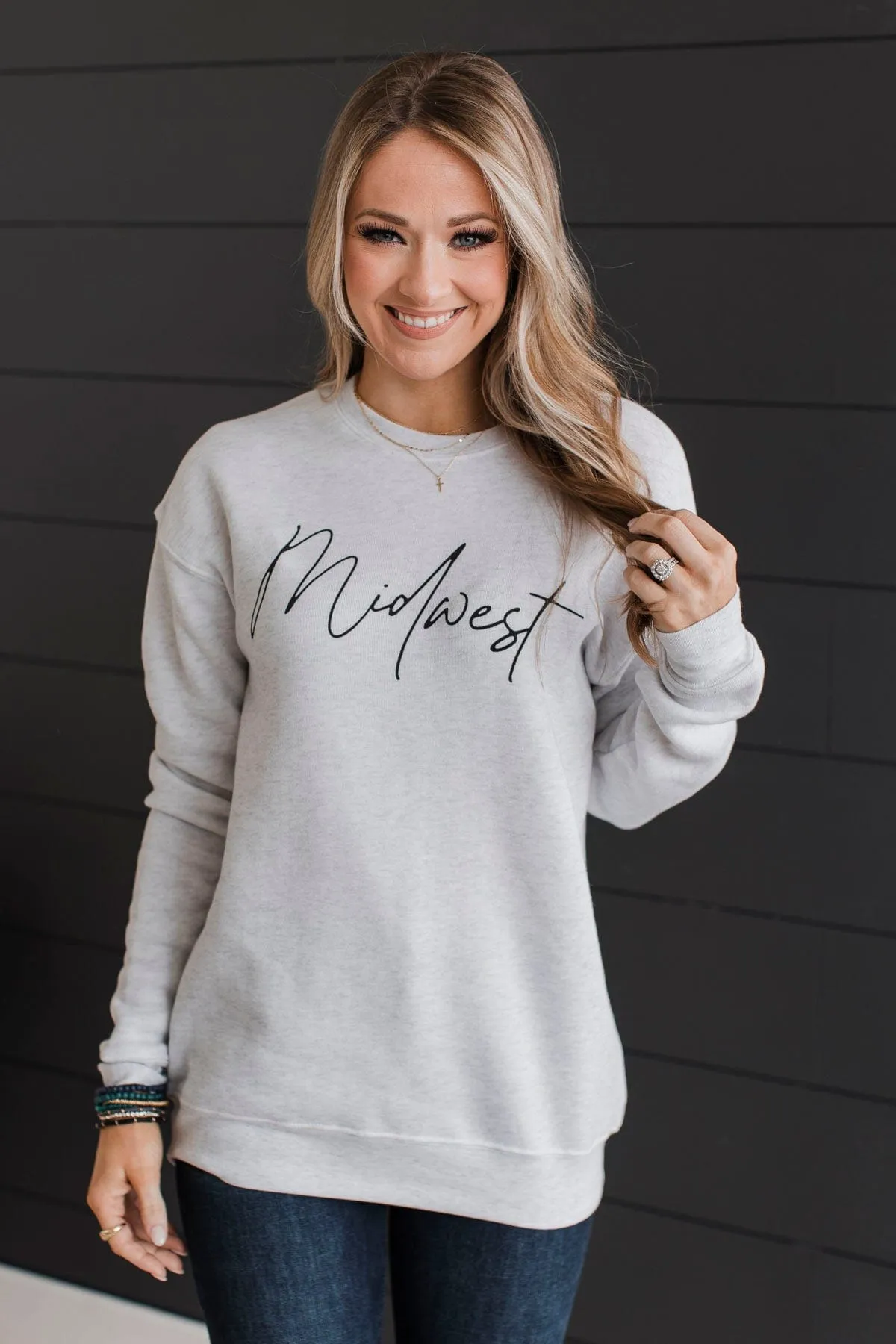 Midwest Crew Neck Pullover- Light Heather Grey