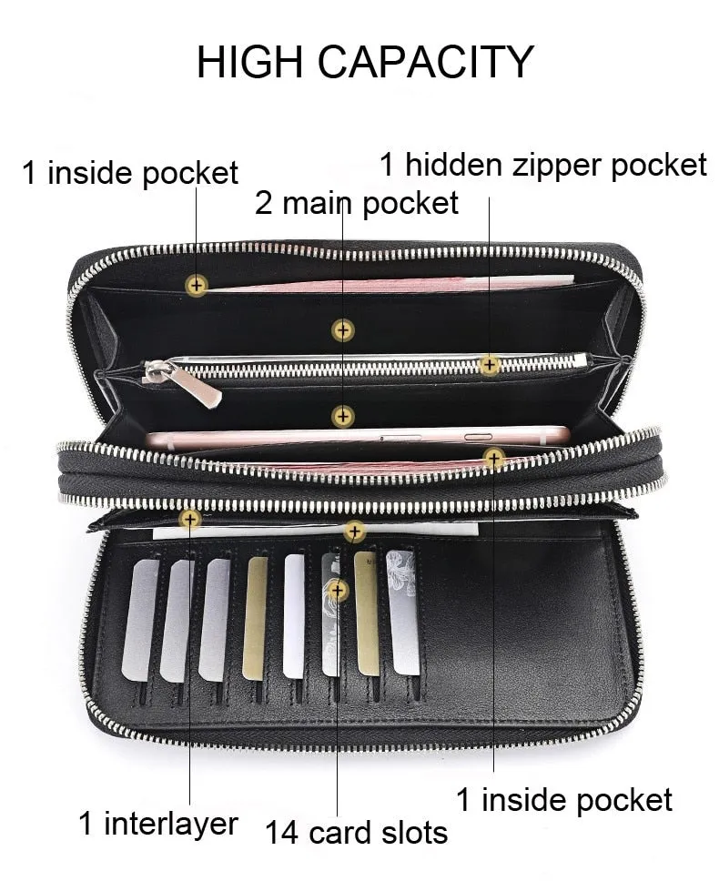 Multi Card Position Crocodile Leather Double Zipple Men Clutch Bag Business Large Capacity Long