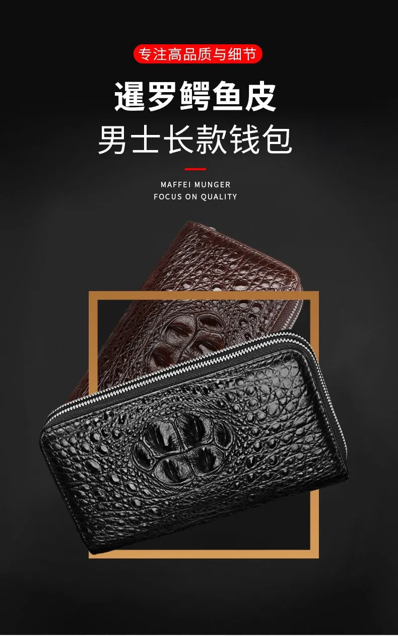 Multi Card Position Crocodile Leather Double Zipple Men Clutch Bag Business Large Capacity Long