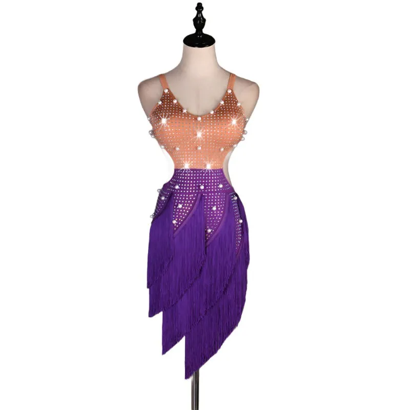 Multi Color Fringe Rhythm Competition Dress | LQ001