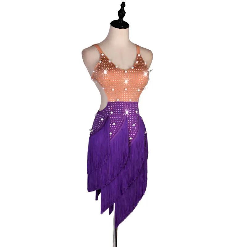 Multi Color Fringe Rhythm Competition Dress | LQ001