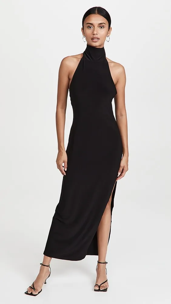 Norma Kamali   Halter Turtle Side Slit Gown 