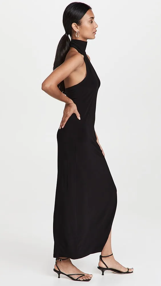 Norma Kamali   Halter Turtle Side Slit Gown 