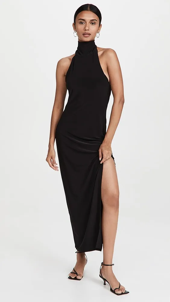 Norma Kamali   Halter Turtle Side Slit Gown 