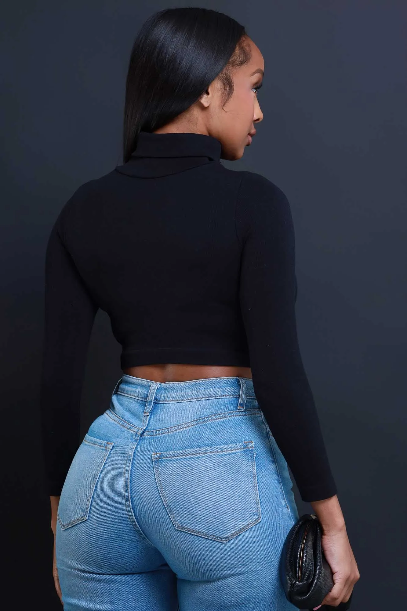 On Call Ribbed Turtleneck Crop Top - Black