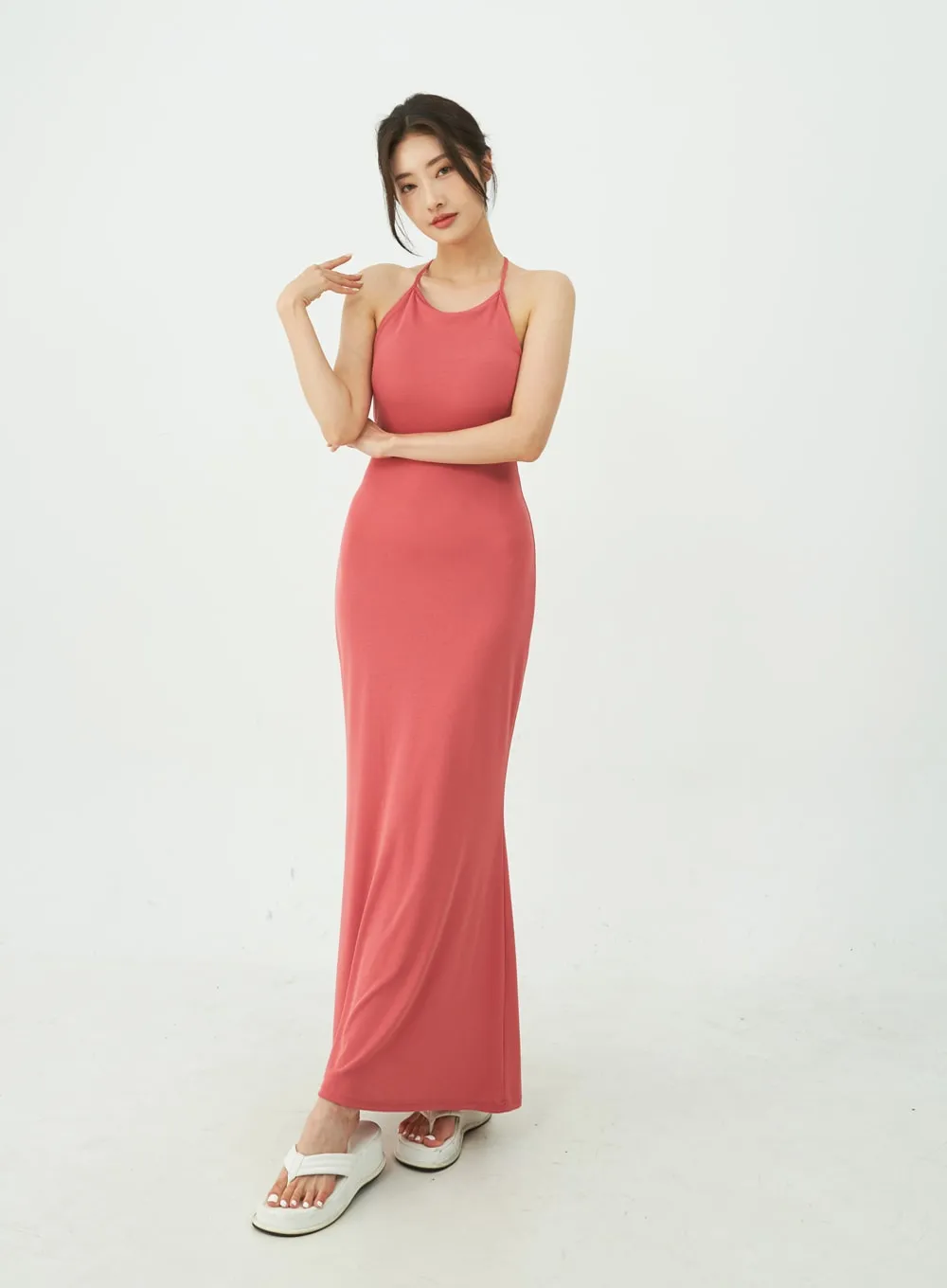 Open Back Cross Strap Maxi Dress IU11