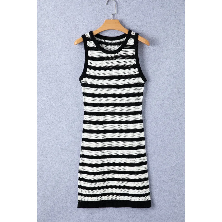 Openwork Striped Wide Strap Knit Dress