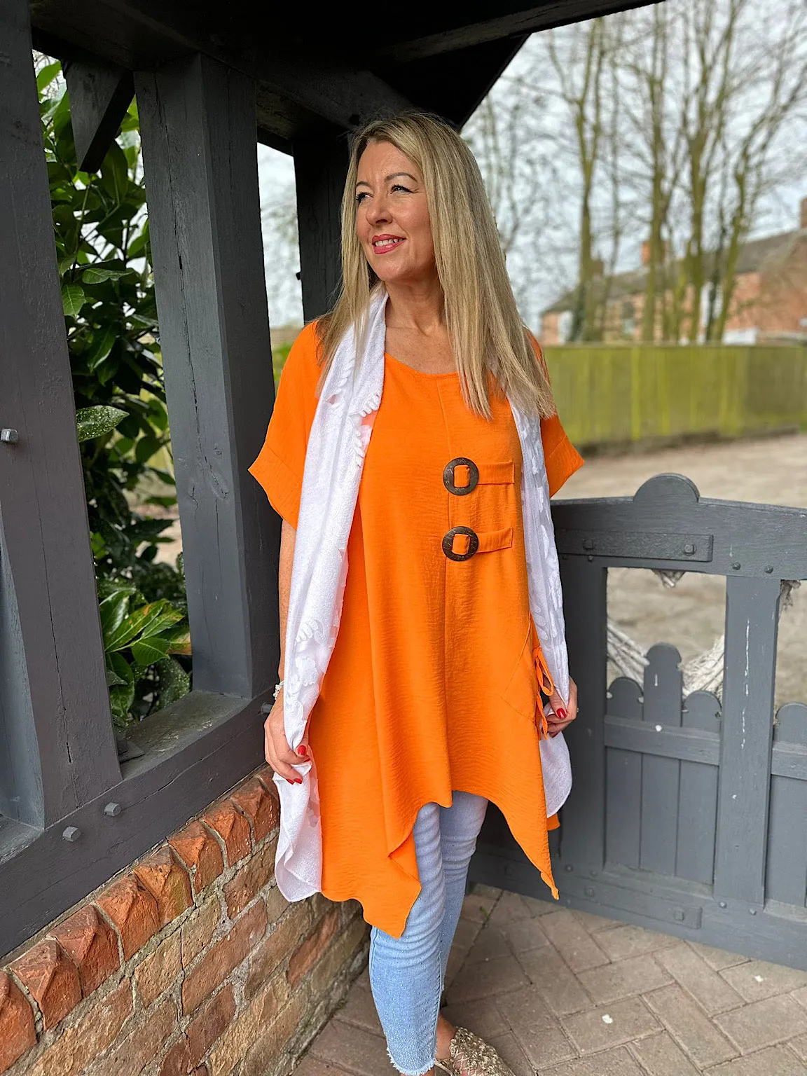 Orange Dipped Hem Crepe Tunic Angie