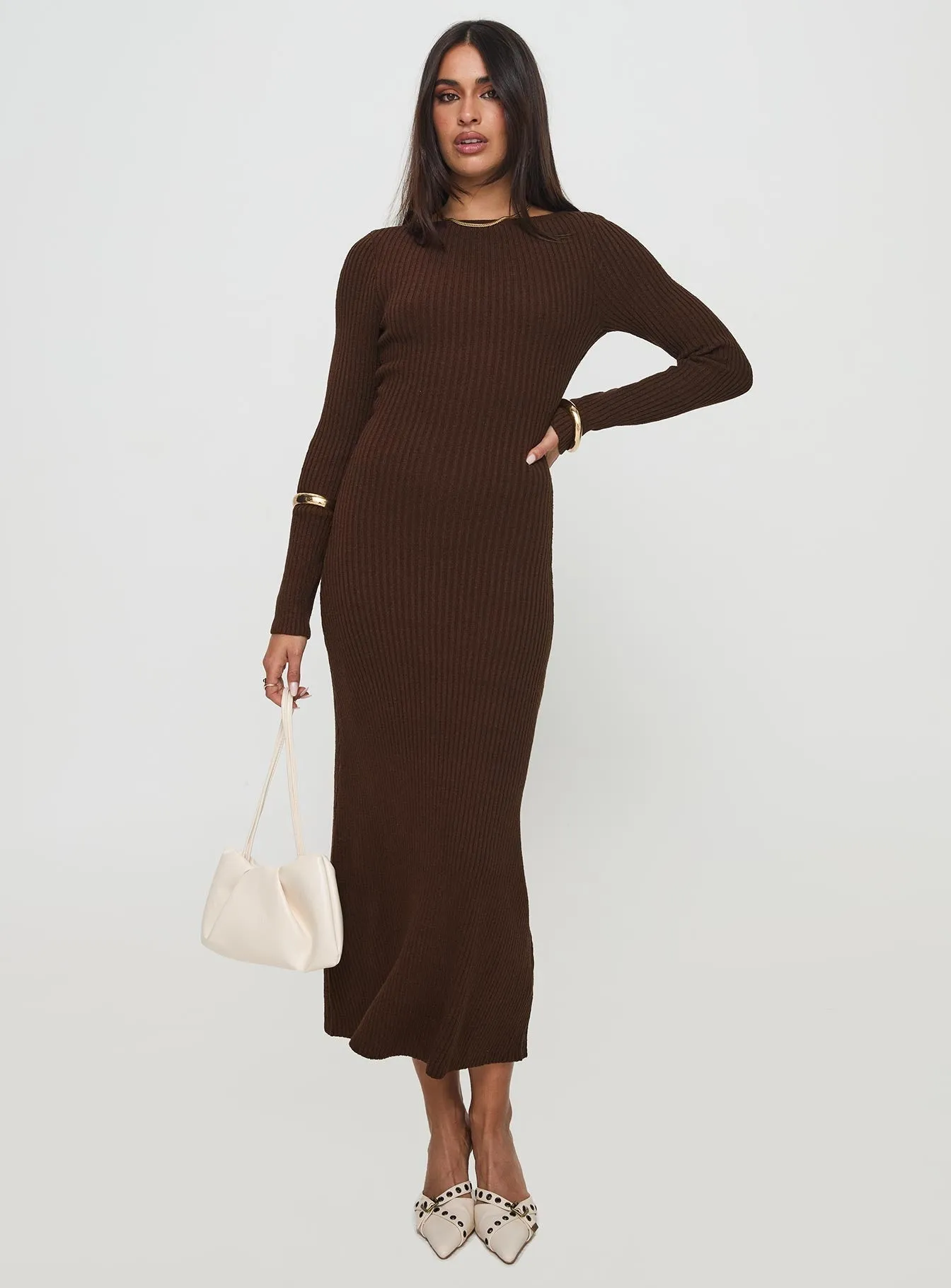 Osment Long Sleeve Knit Maxi Dress Chocolate