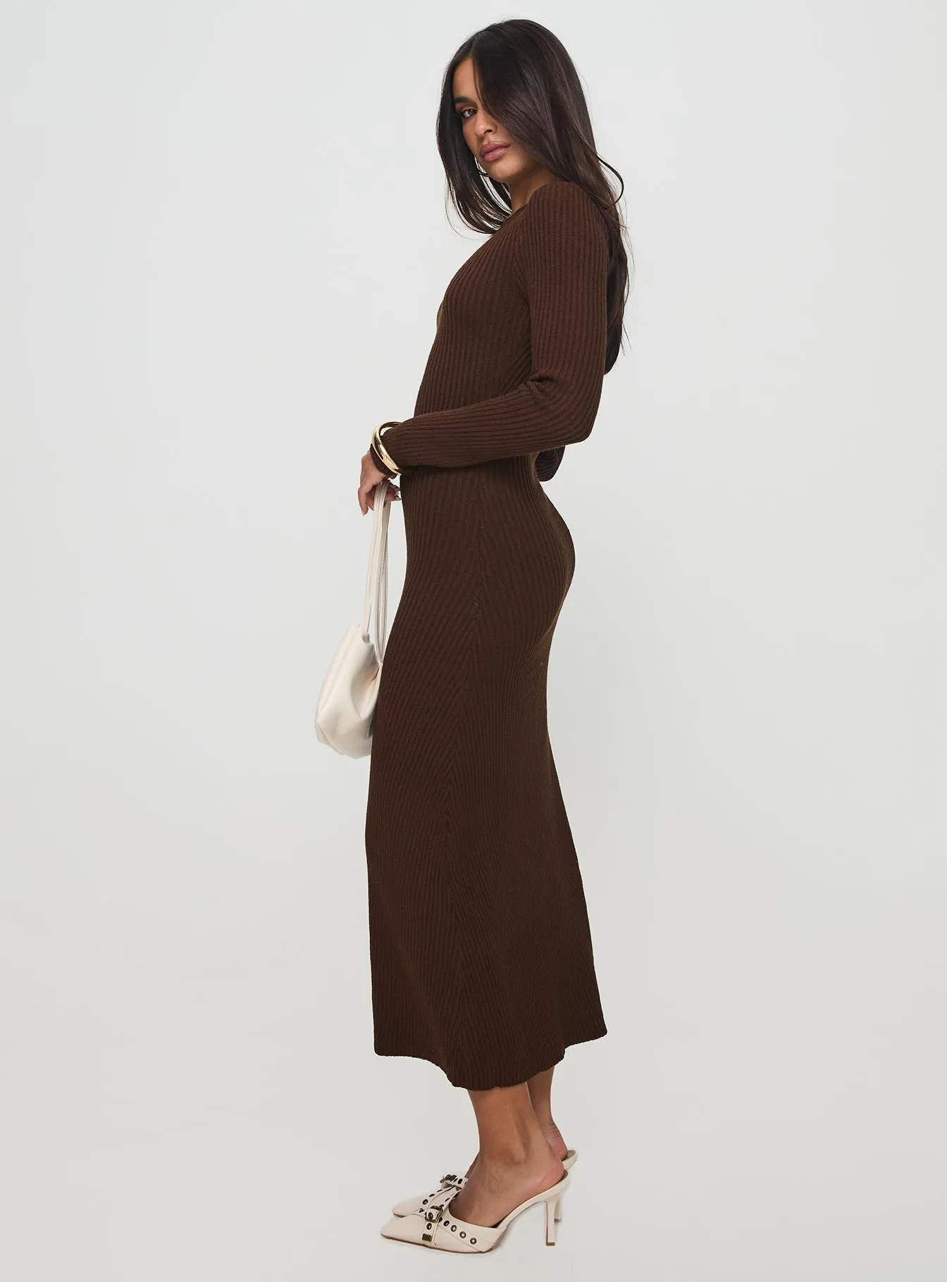 Osment Long Sleeve Knit Maxi Dress Chocolate