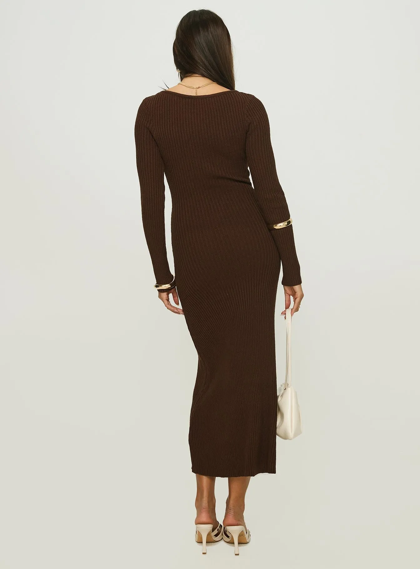 Osment Long Sleeve Knit Maxi Dress Chocolate