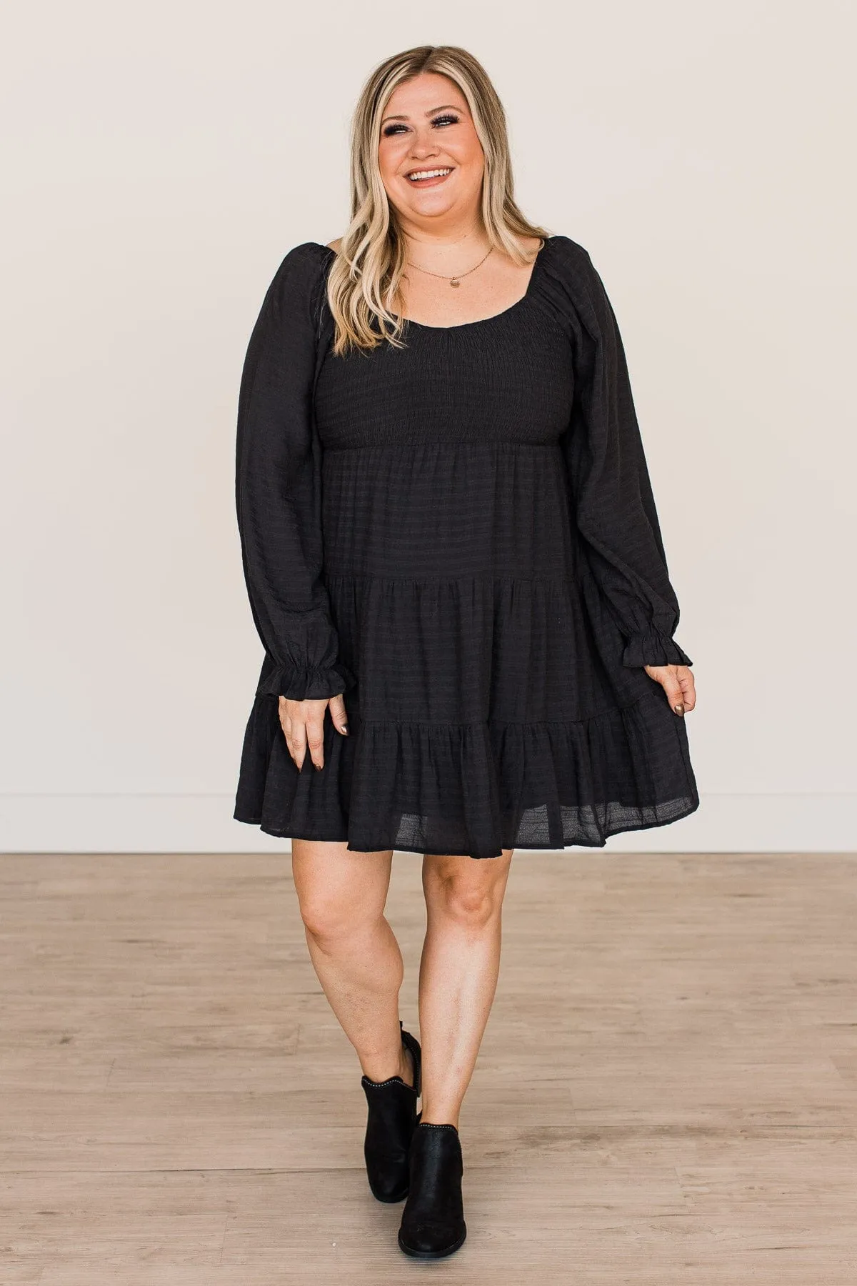 Over The Moon Smocked Dress- Black