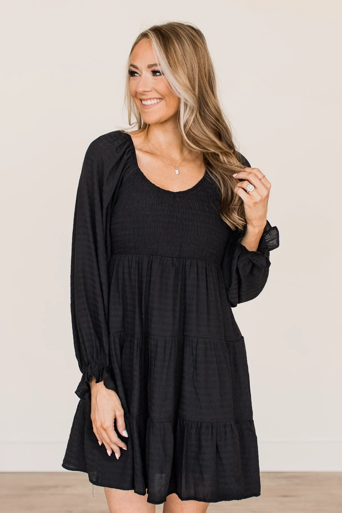 Over The Moon Smocked Dress- Black