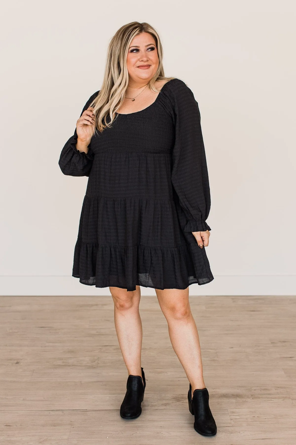 Over The Moon Smocked Dress- Black