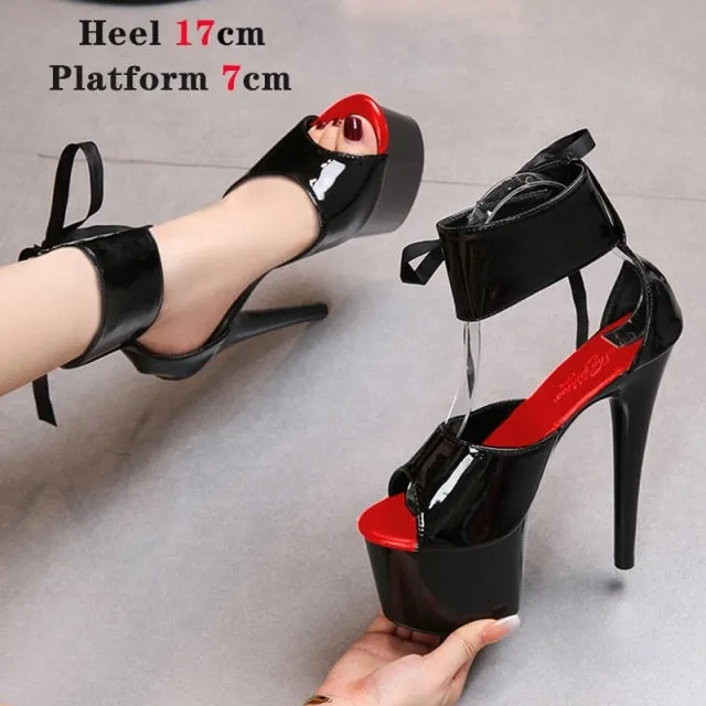 Patent Leather High Heel Mixed Colors Ankle Strap Women's Summer Sandals