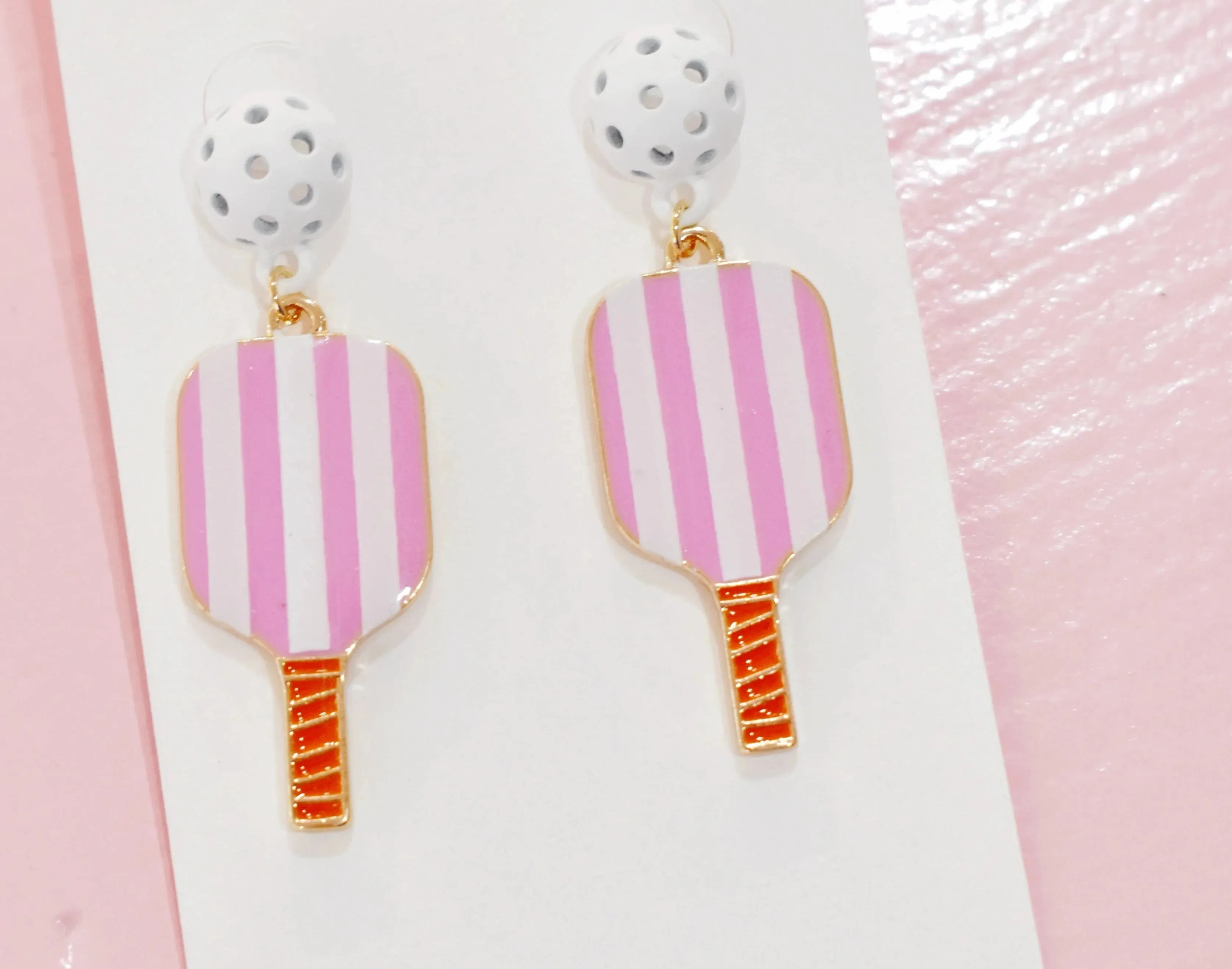 Pickleball Drop Earrings - Pink