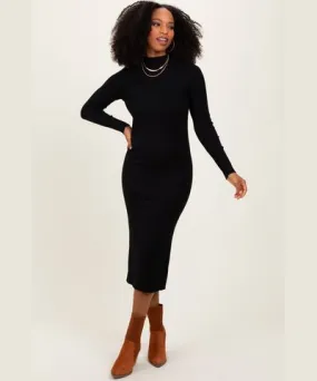 PinkBlush Black Mock Neck Ribbed Sweater Dress