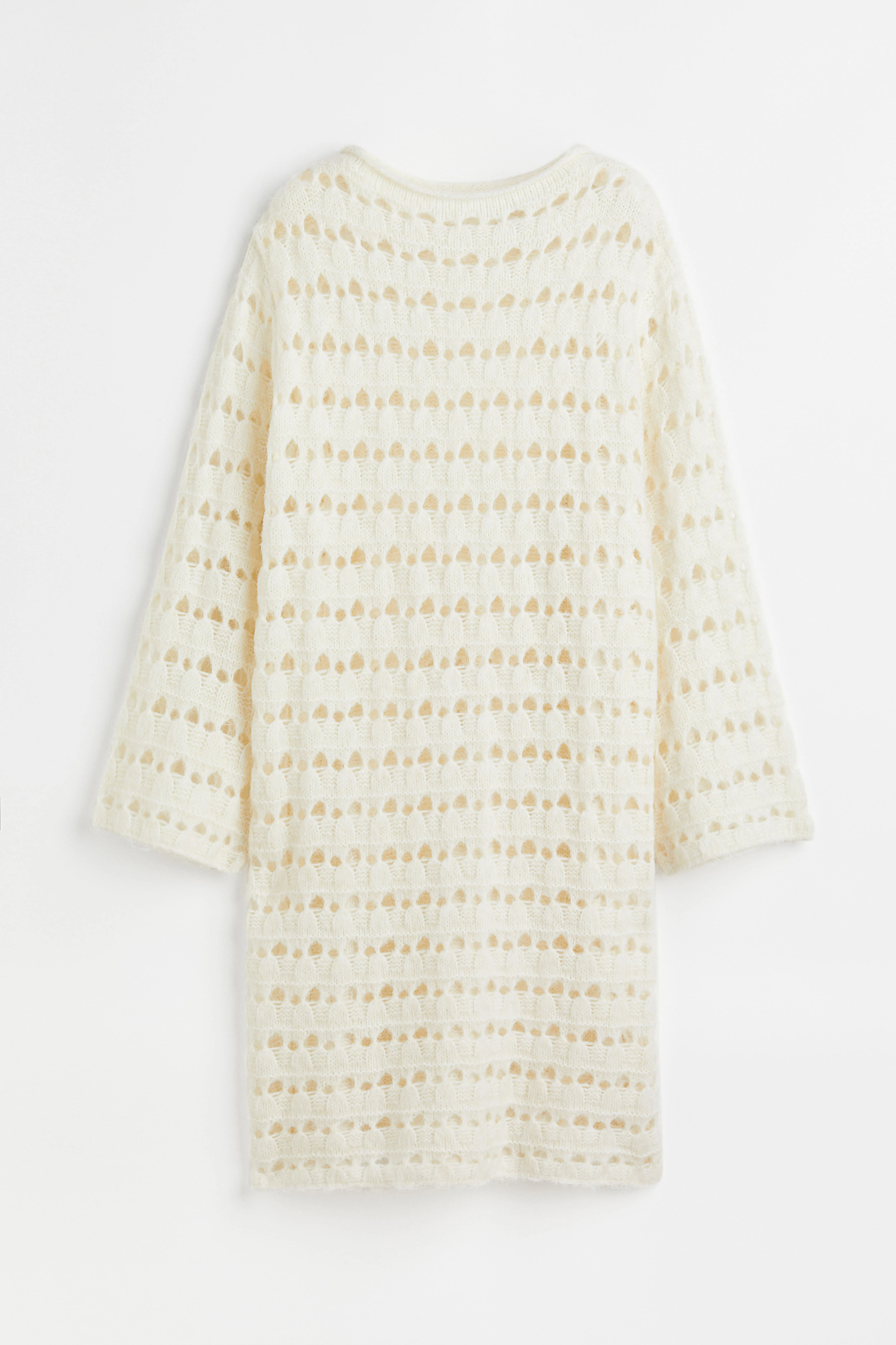 Pointelle-knit dress - Boat neck - Long sleeve - Cream - Ladies | H&M GB