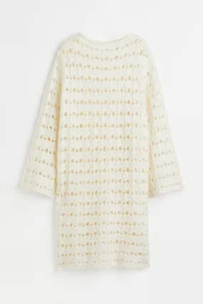 Pointelle-knit dress - Boat neck - Long sleeve - Cream - Ladies | H&M GB