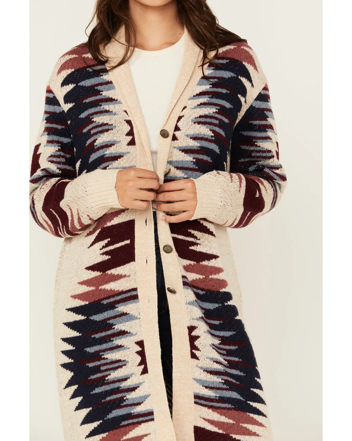 Product Name:  Shyanne Women's Southwestern Print Long Sleeve Button-Down Long Cardigan