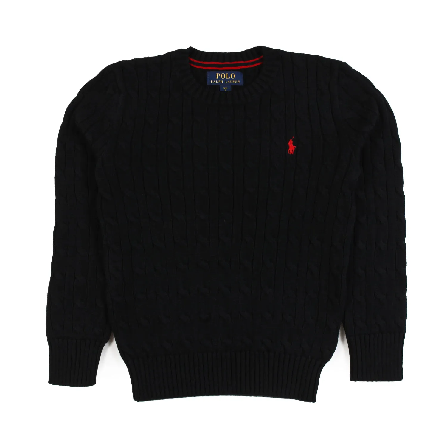 Ralph Lauren Black Braided Rl Pullover With Red Pony