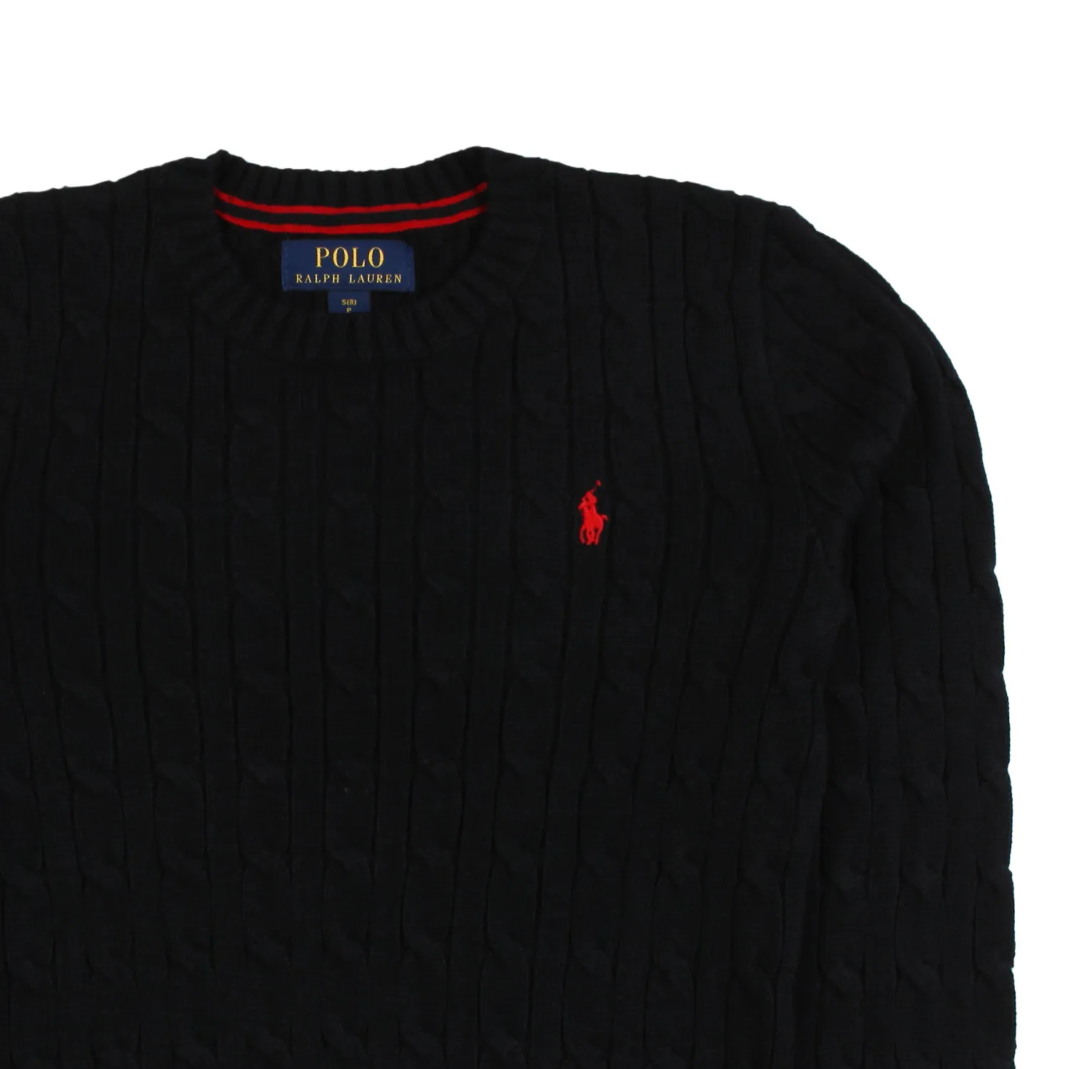 Ralph Lauren Black Braided Rl Pullover With Red Pony