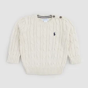 Ralph Lauren White Pullover Knitted In Braids