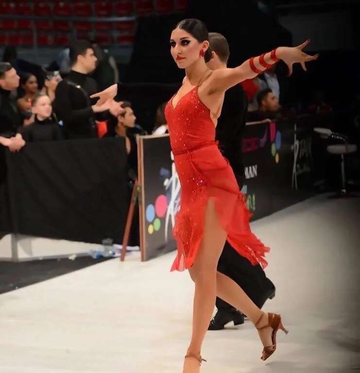 Red Latin Dress with Stones