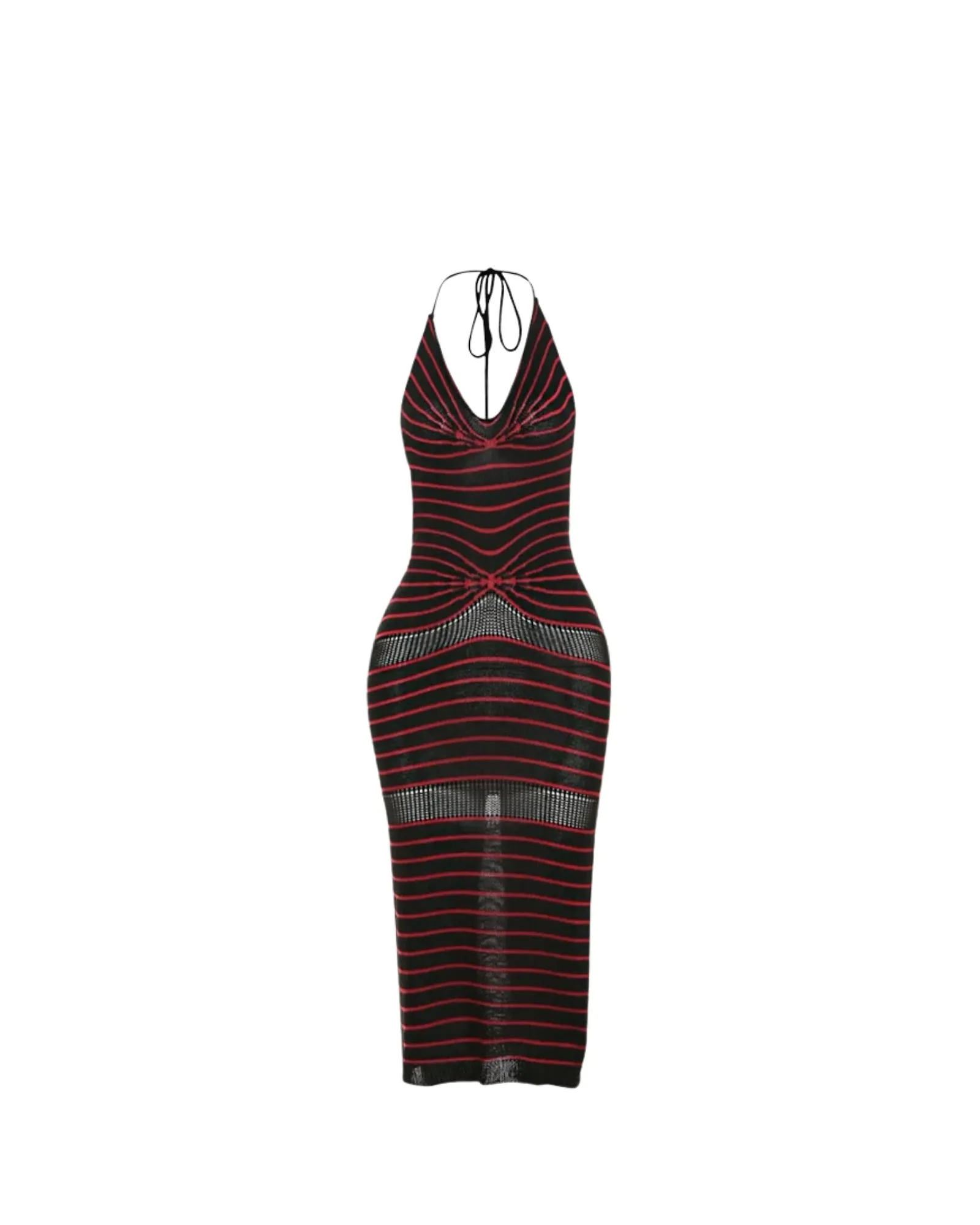 Red Stripe Mesh Detail Midi