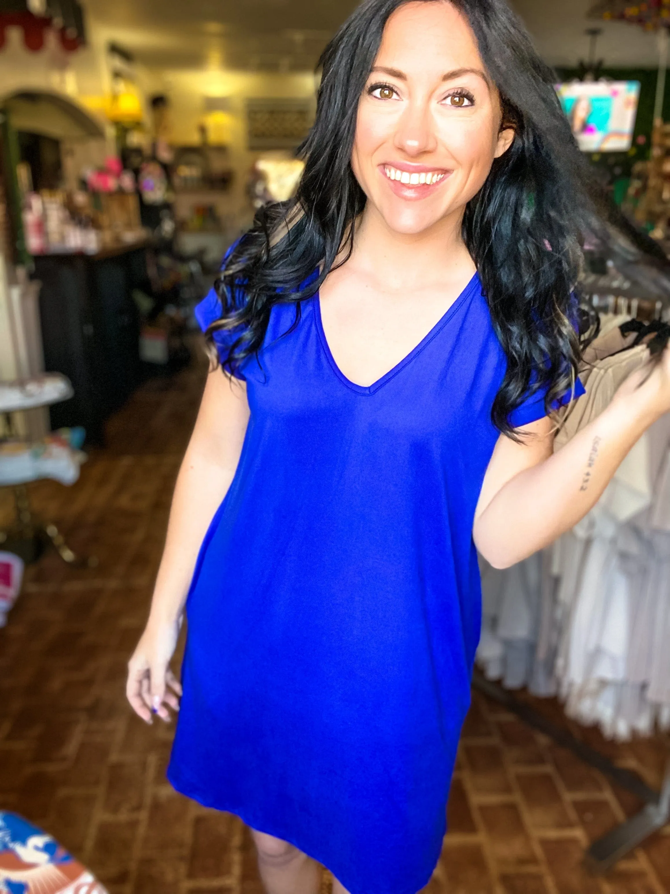 Royal Vneck Tee Dress