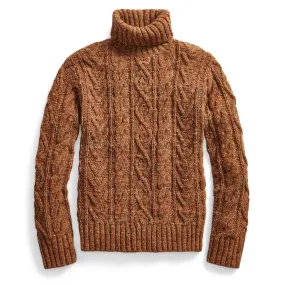 RRL by Ralph Lauren Cable Turtleneck Pullover Knit Tan Donegal Multi